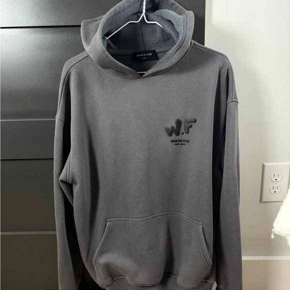 White Fox Hoodie Black Puff Lettering Dark Gray Hoodie Size S/M - Picture 1 of 7